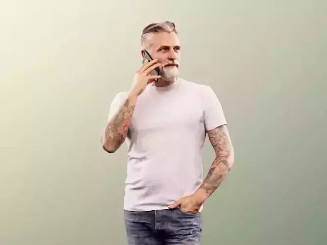 Alex 11835 - casual hipster beard guy on phone short pants 3D model