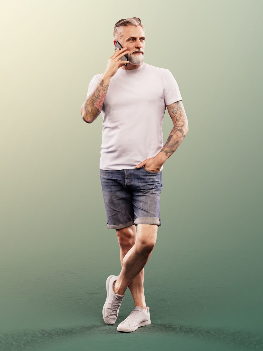 Alex 11835 - casual hipster beard guy on phone short pants 3D model_2