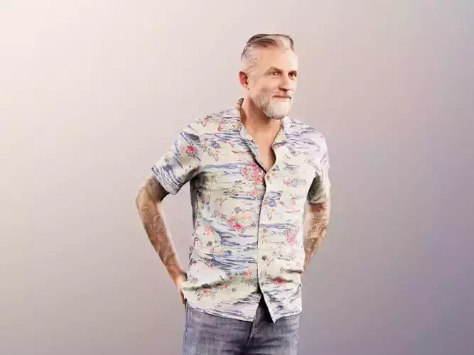 Alex 11836 - Beard man casual short pants hawaii shirt 3D model