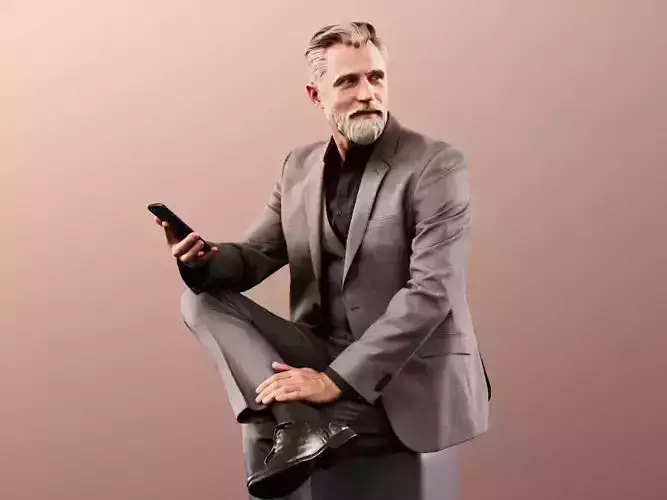 Alex 11842 - business man senior bearded hipster sitting phone 