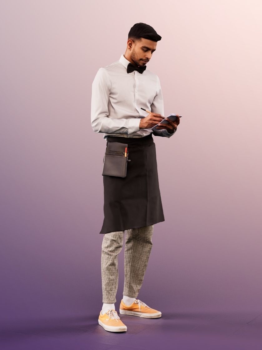 Kabir 11872 - Waiter Taking Order Restaurant Bistro Cafe 3D model_2