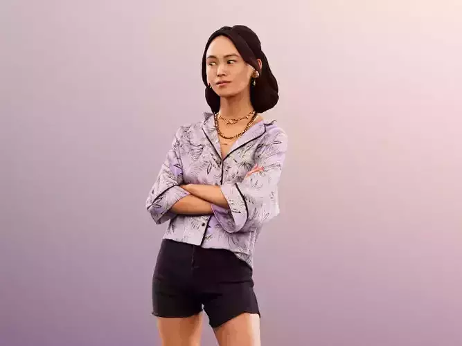 Anissa 11882 - Asian woman standing short pants