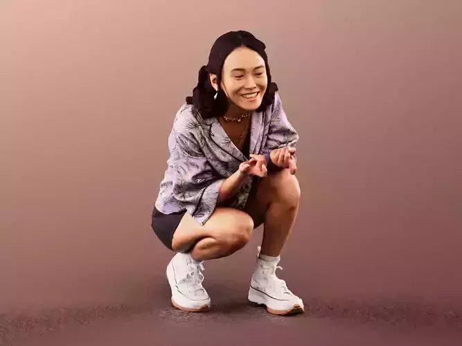 Anissa 11885 - Squatting girl smiling 