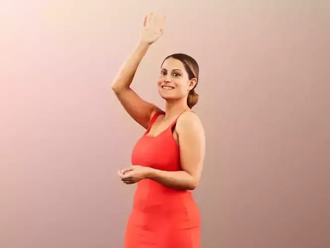 Elli 11955 - Elegant woman in red dress waving