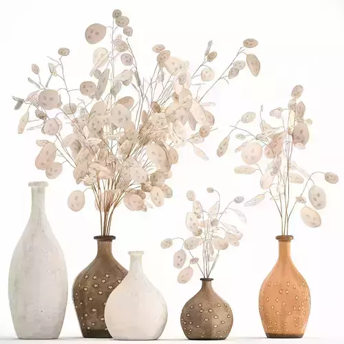Bouquet of dried flowers Lunaria in a clay vase 131 3D model