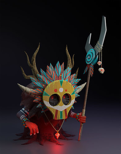 Shaman 3D model demon with horns and spear 3D model
