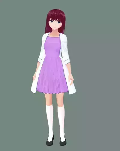 Lady 3d model girl in dress