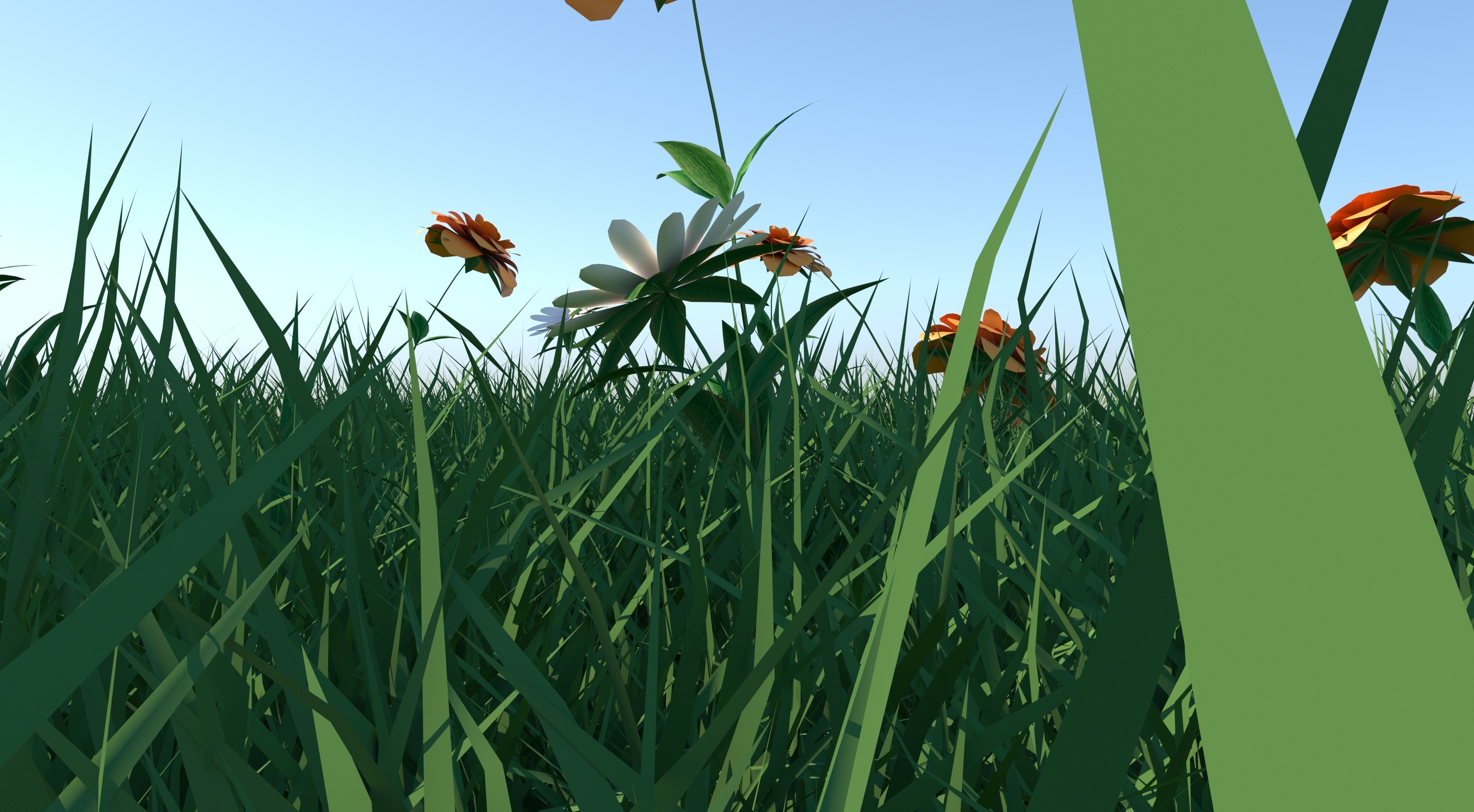 Grass field with flowers 3D model_8