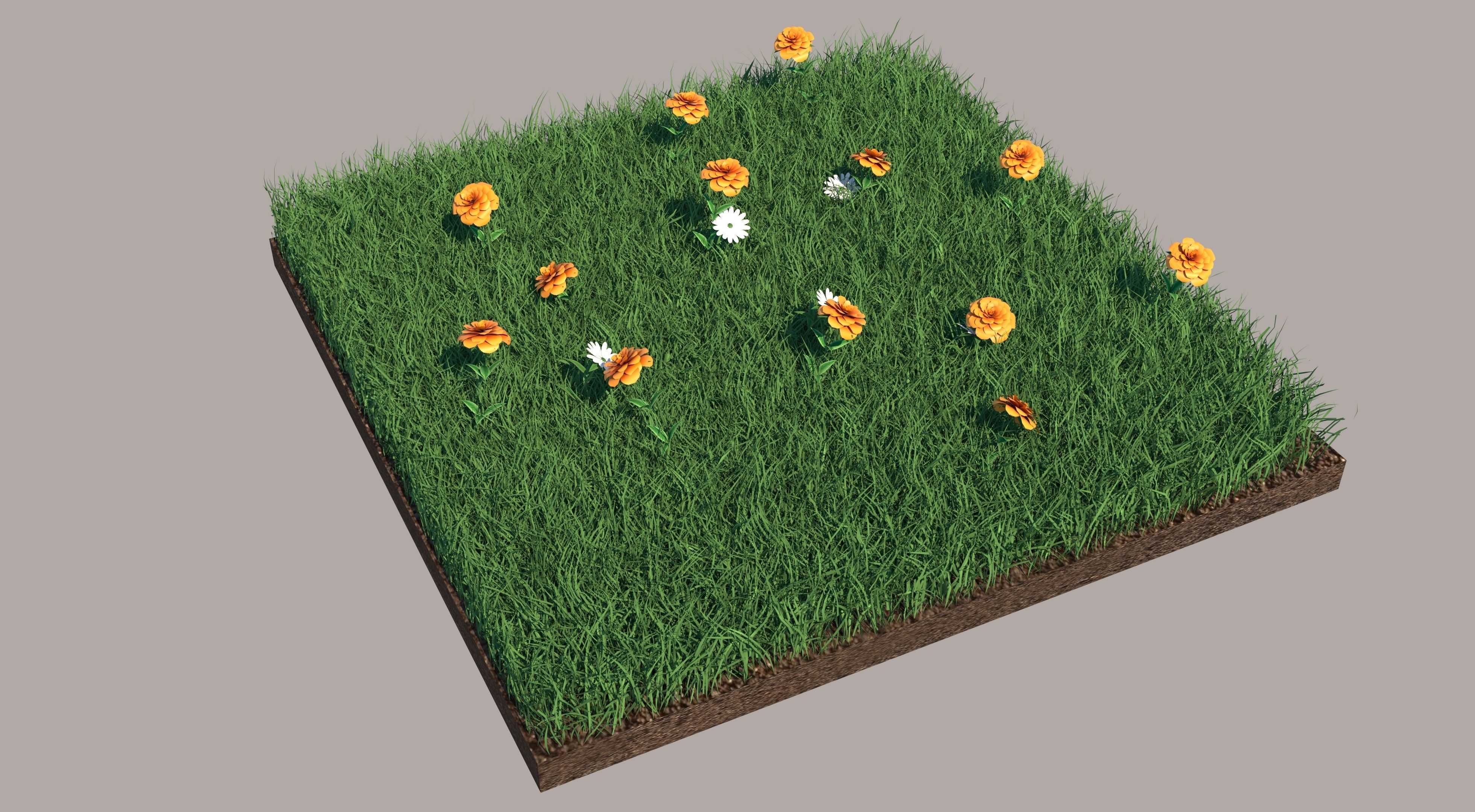 Grass field with flowers 3D model_1