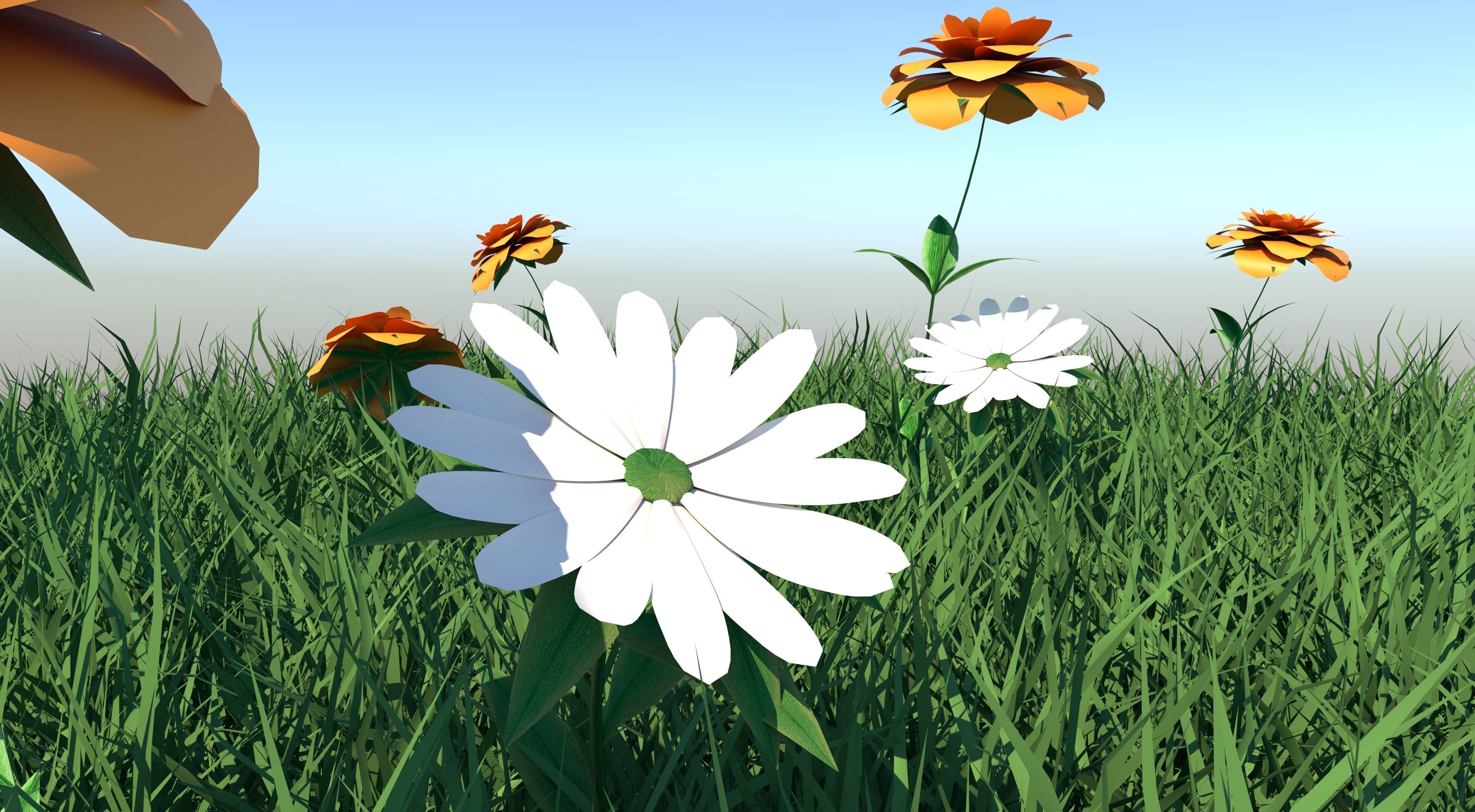 Grass field with flowers 3D model_6