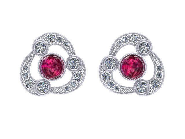 Circle Stone Ruby Earrings 3D print model_1
