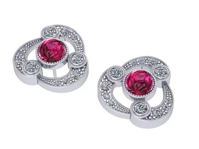 Circle Stone Ruby Earrings 3D print model_0