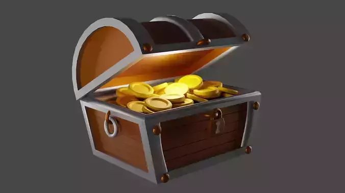 Chestbox chest with gold coins Low-poly 3D model