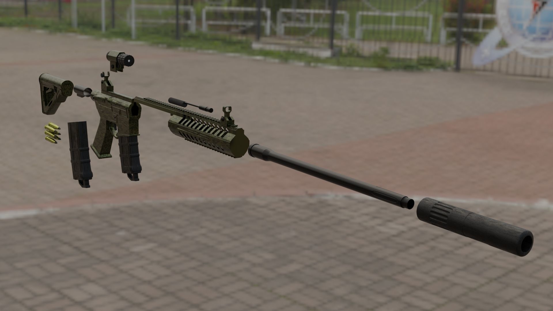 P-416 airsoft rifle with paint job Free low-poly 3D model_7