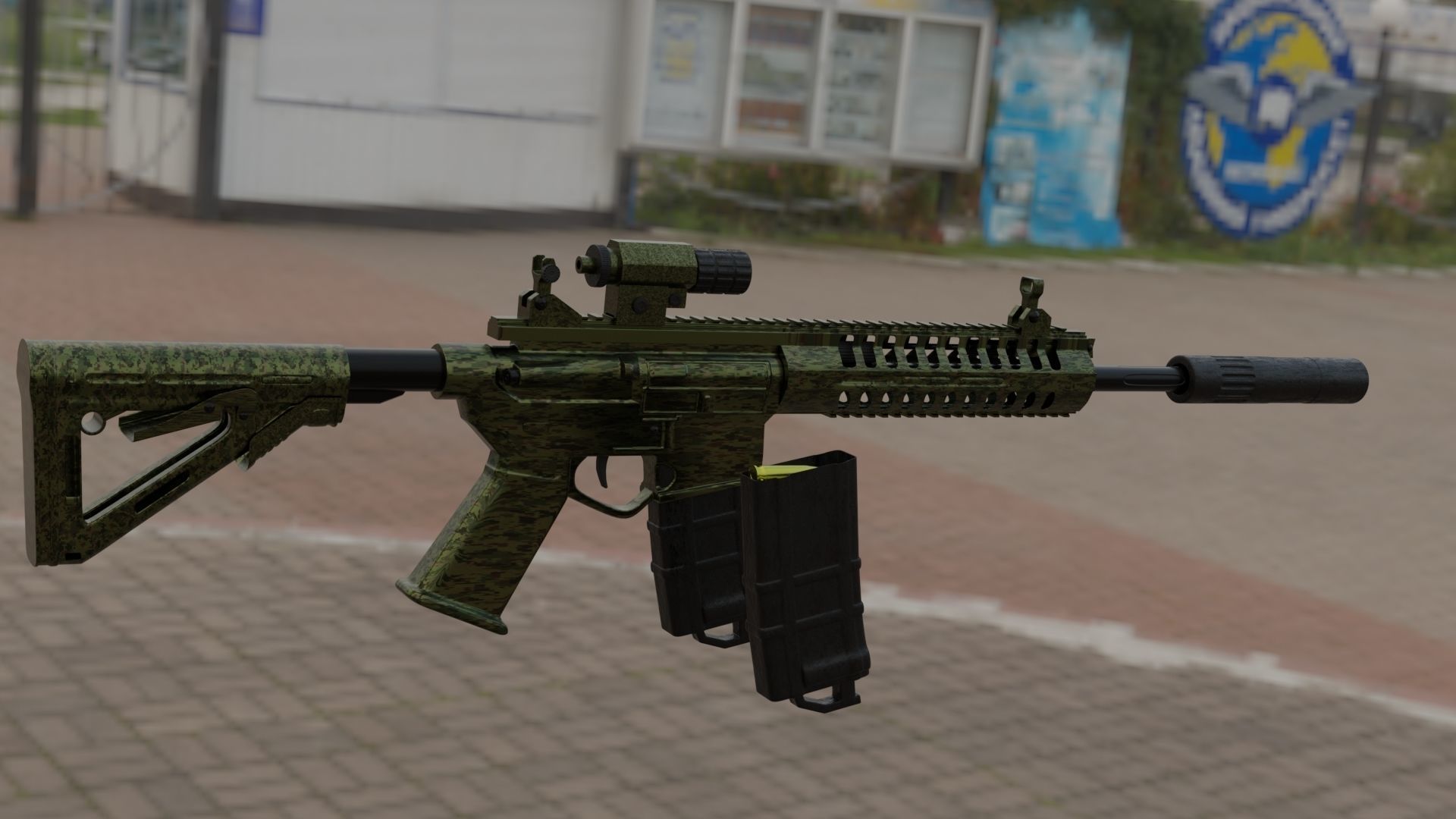 P-416 airsoft rifle with paint job Free low-poly 3D model_10