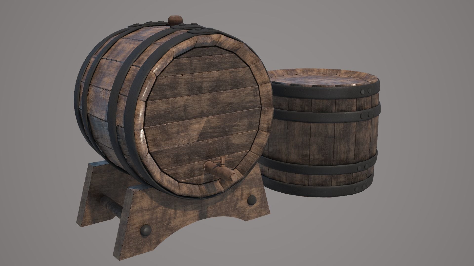 Wood Wine Barrel 3D model_4