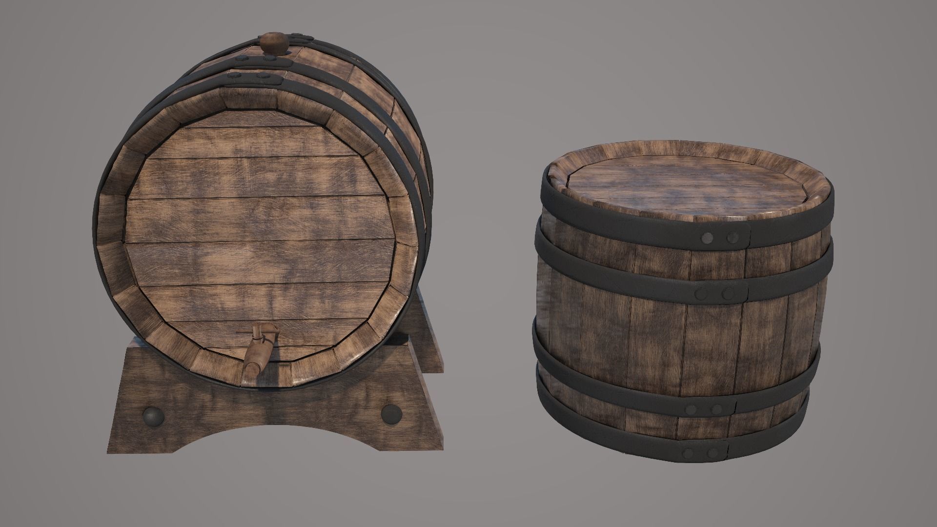 Wood Wine Barrel 3D model_3