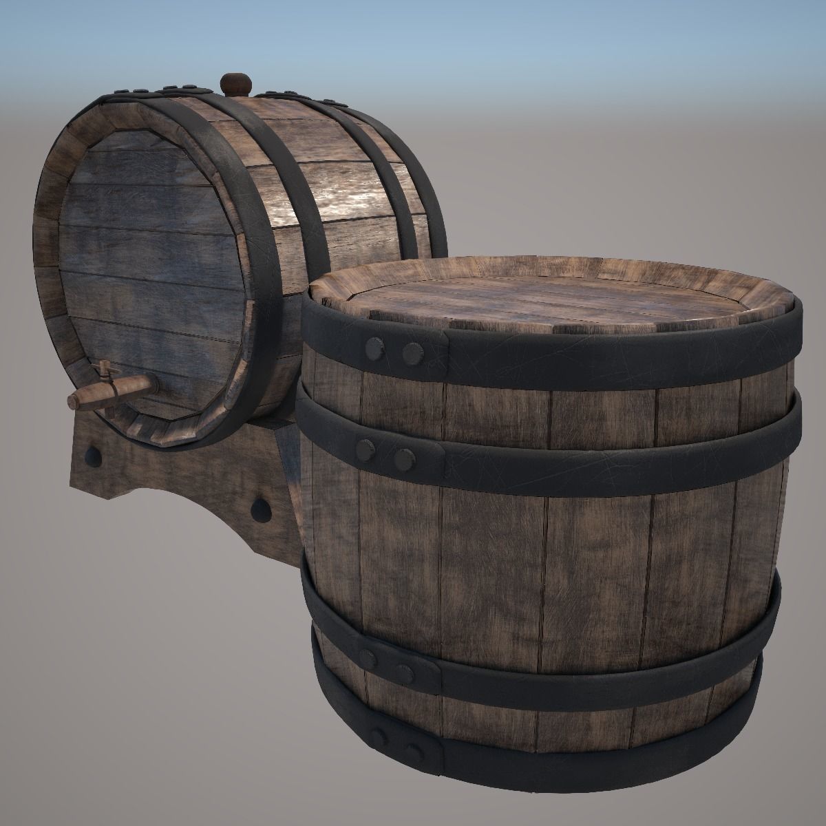 Wood Wine Barrel 3D model_1