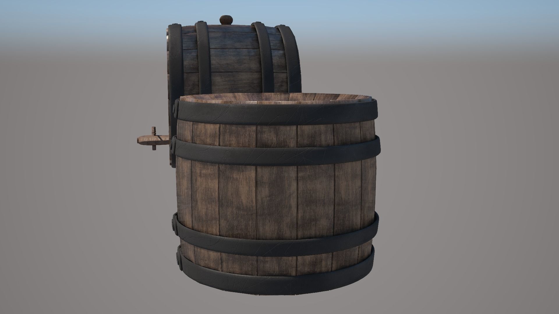 Wood Wine Barrel 3D model_6