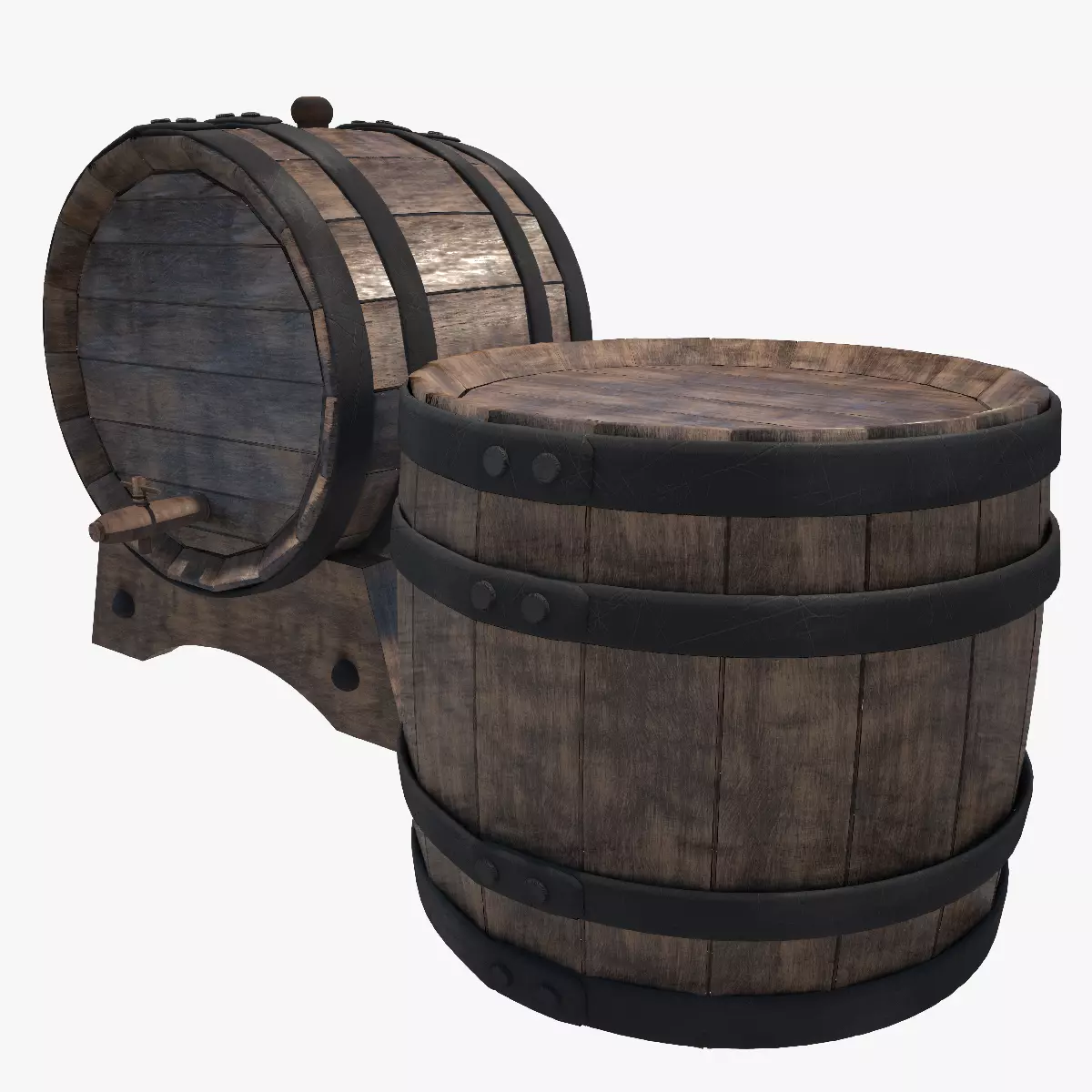 Wood Wine Barrel 3D model_0