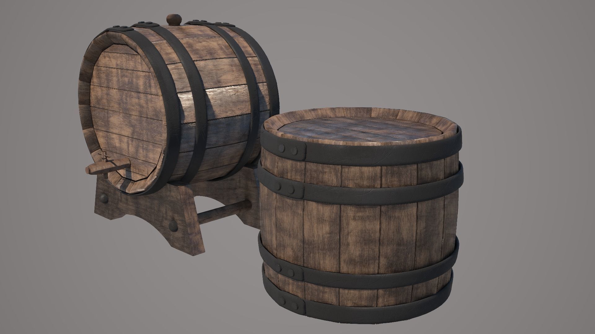 Wood Wine Barrel 3D model_2