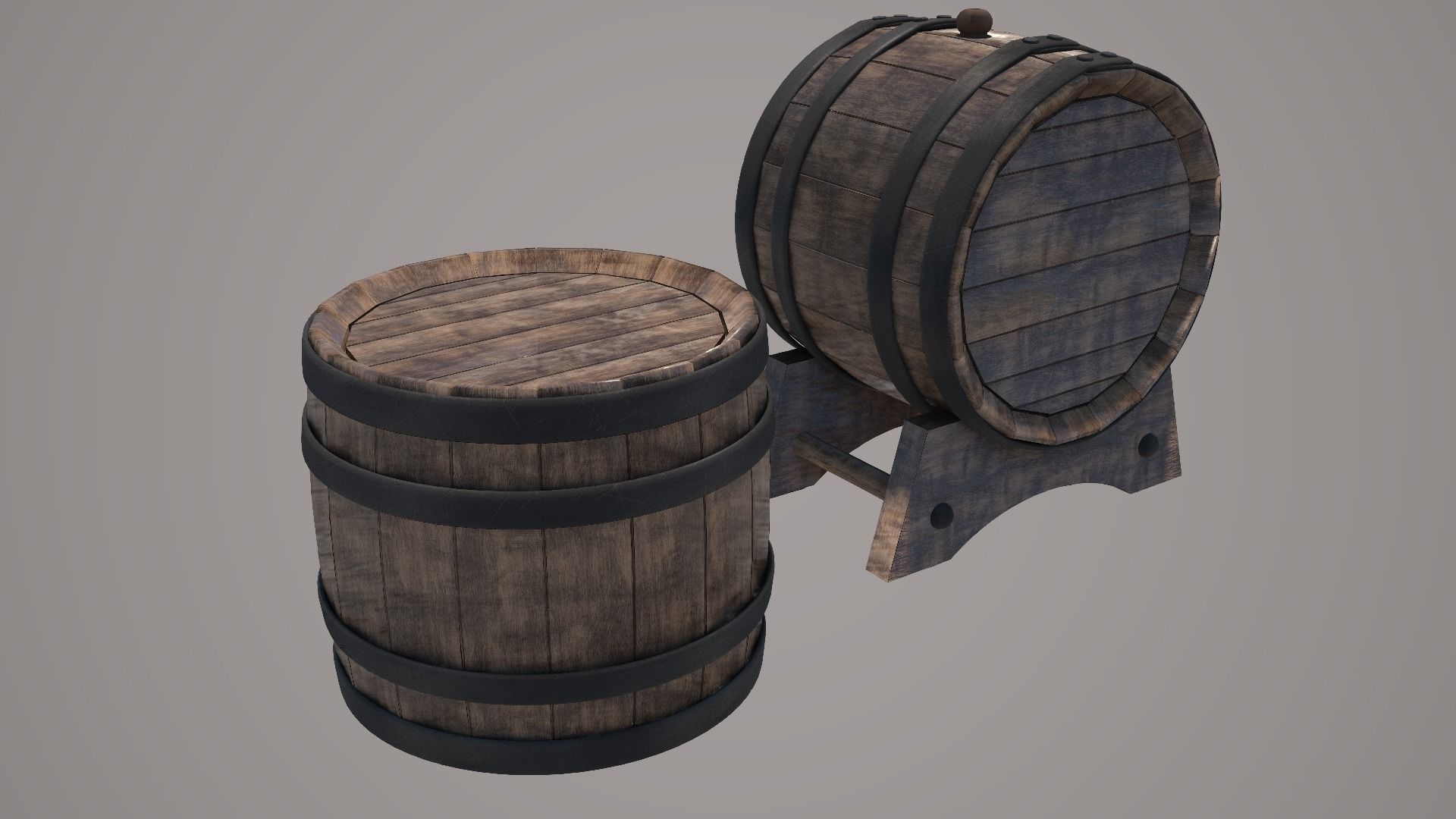 Wood Wine Barrel 3D model_9