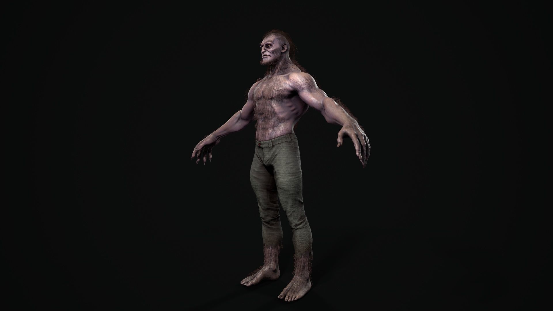 Lycanthrope humanoid creature Low-poly 3D model_15