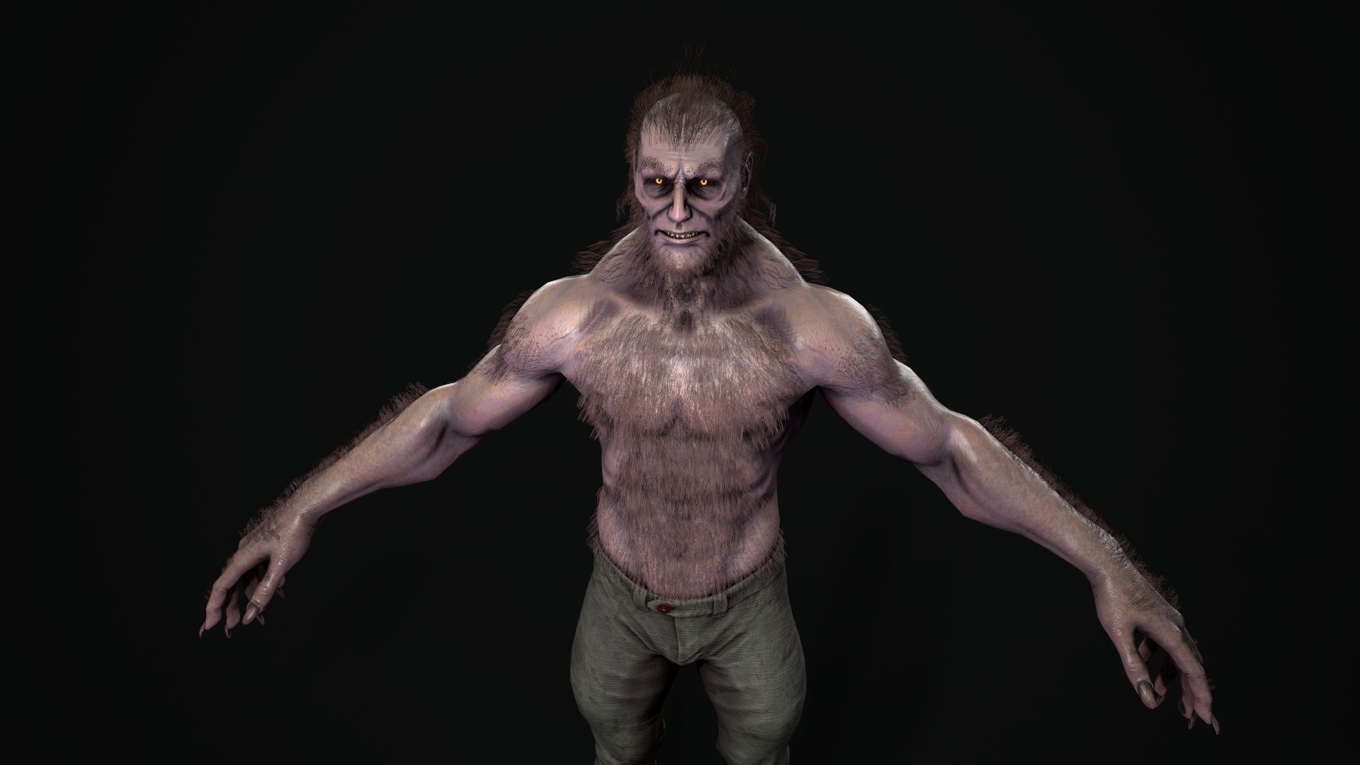 Lycanthrope humanoid creature Low-poly 3D model_14