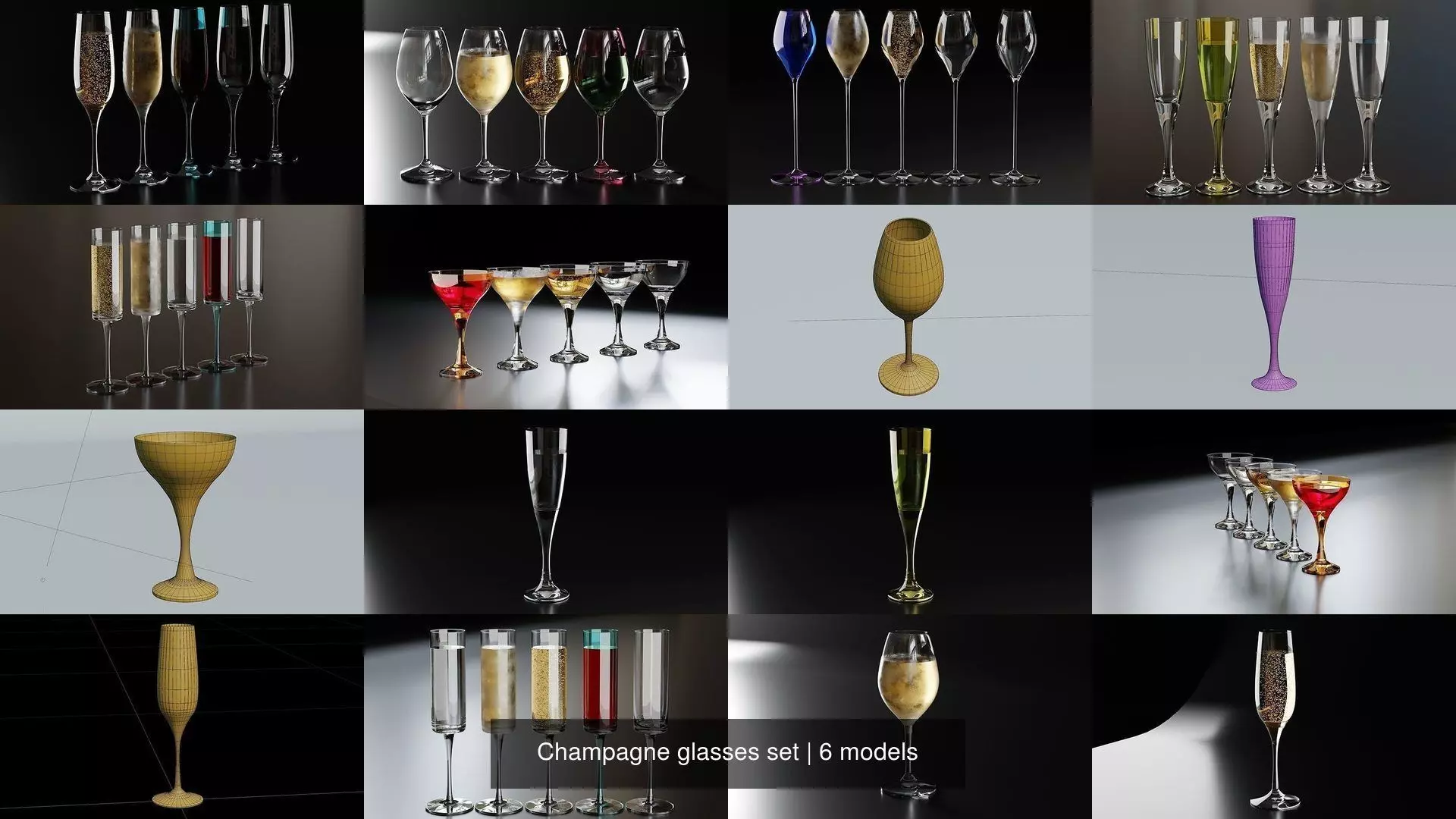 Champagne glasses set 3D Model Collection_0