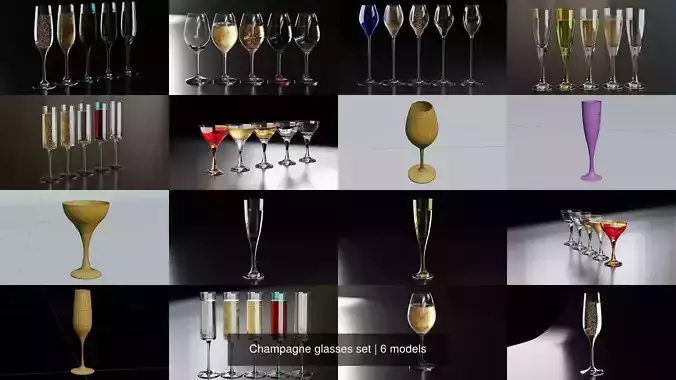 Champagne glasses set 3D Model Collection