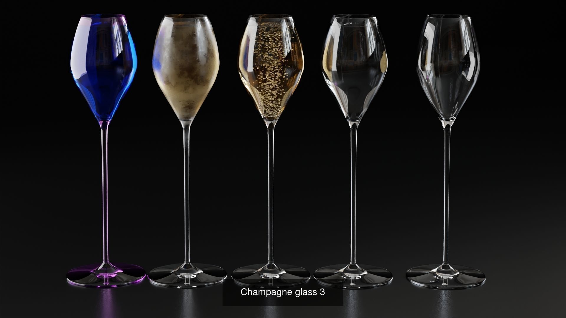 Champagne glasses set 3D Model Collection_5