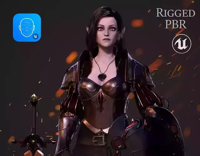 Knight Girl with Dark Elf skin - Warrior Female Cartoon Girl Low-poly 3D model
