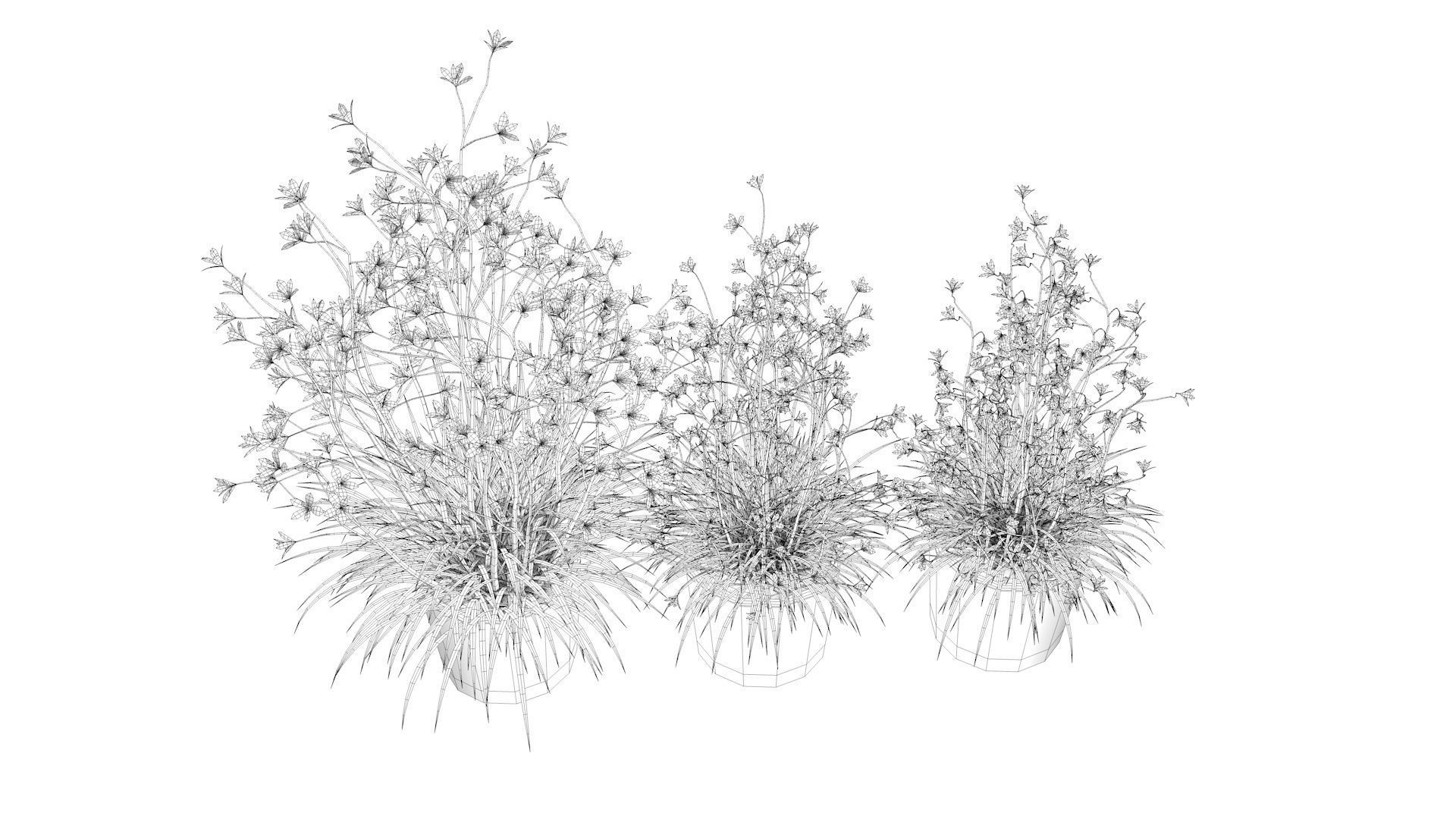 Flower Collection three vases Low-poly 3D model_10