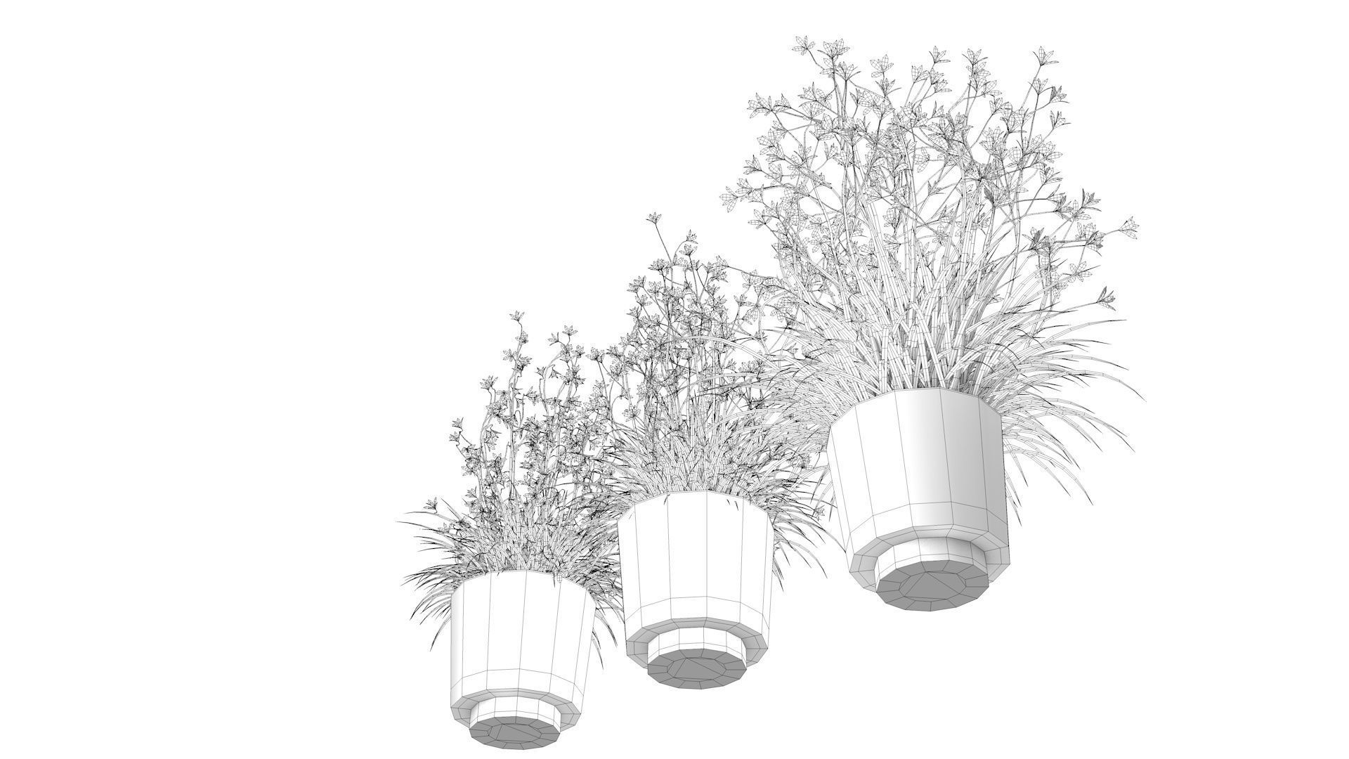 Flower Collection three vases Low-poly 3D model_11