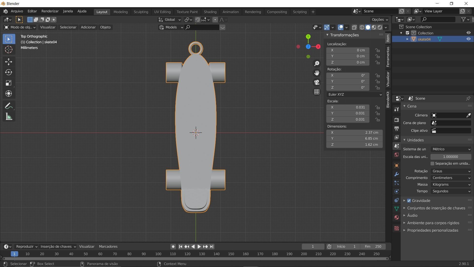 Skate Board keychains 3d print - blender 3d Free 3D print model_22