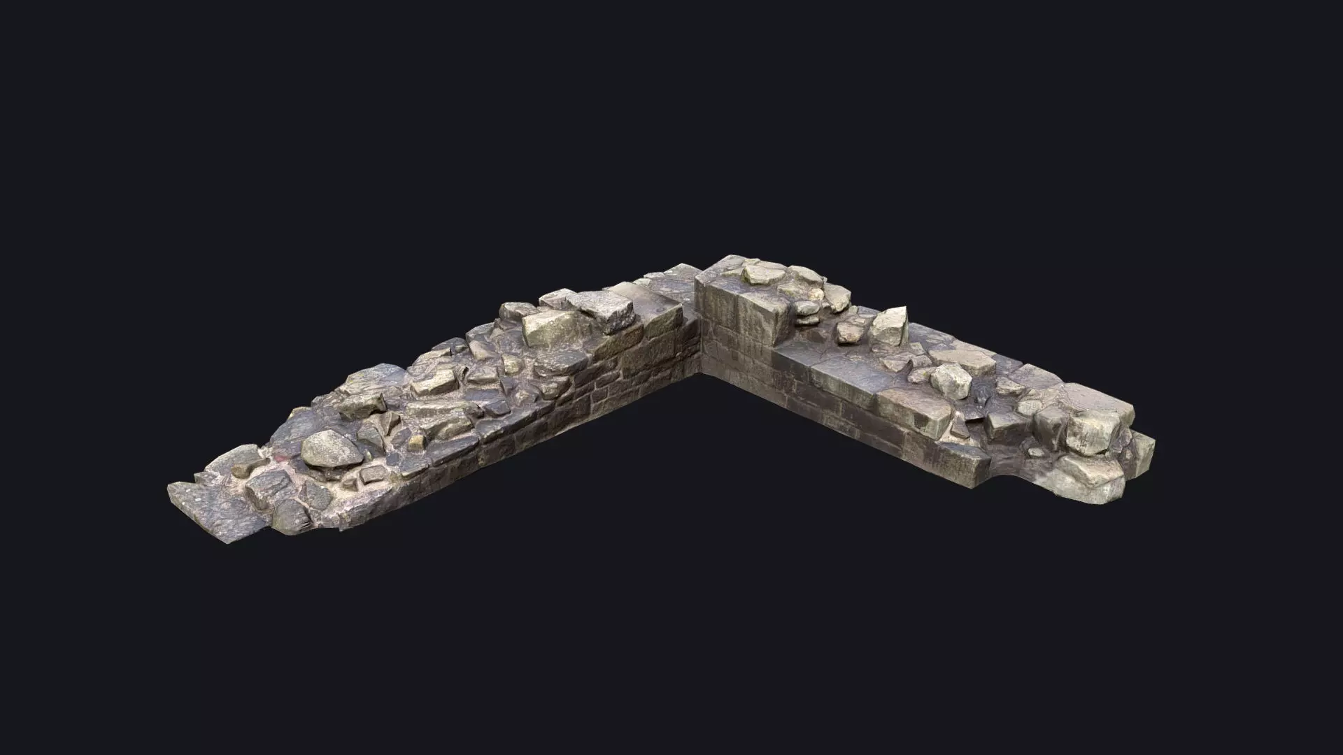 Game Ready Scanned Castle Ruins - Part of a Wall Low-poly 3D model_0