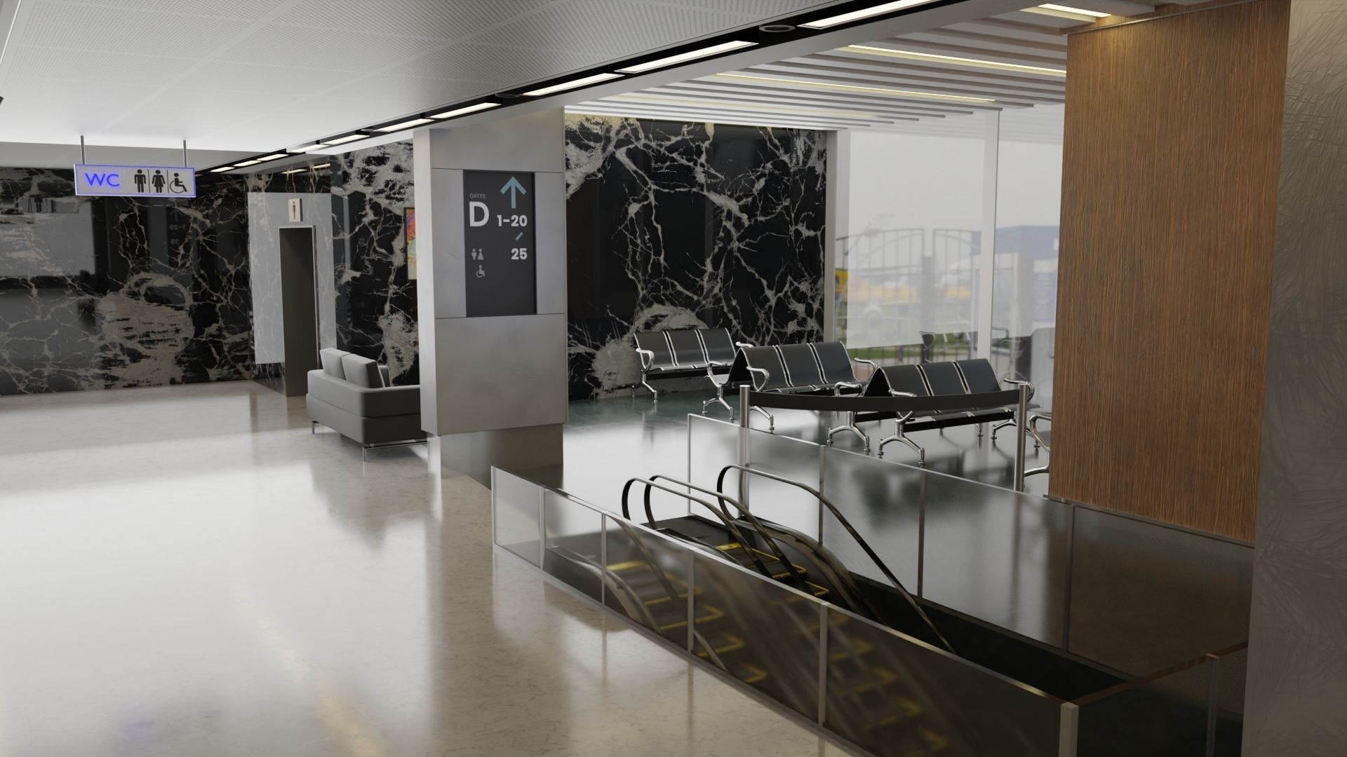 Airport Interior Scene Low-poly 3D model_5