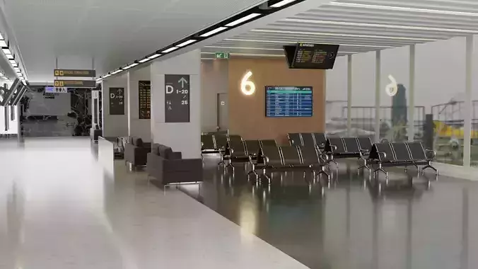 Airport Interior Scene Low-poly 3D model