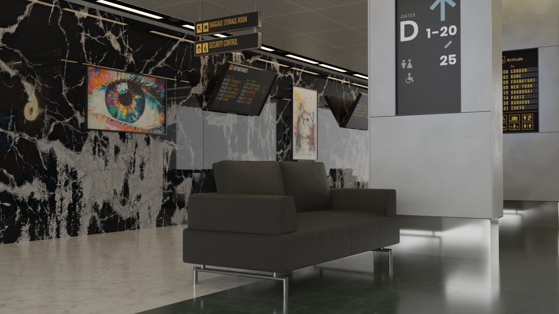 Airport Interior Scene Low-poly 3D model_3