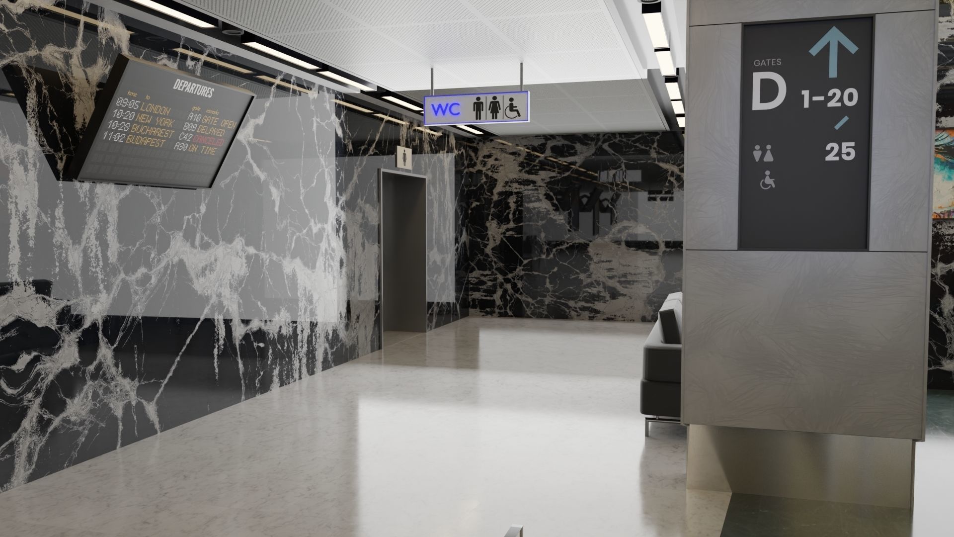 Airport Interior Scene Low-poly 3D model_7