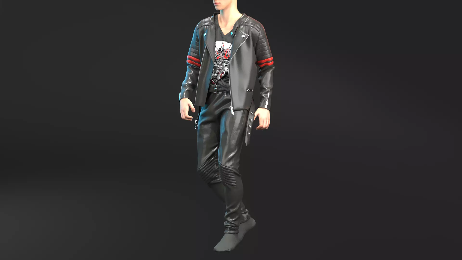 Male Leather Biker Outfit 3D model