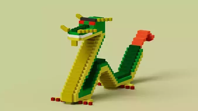 Japanese Dragon Voxel Art Game Prop Low-poly 3D model
