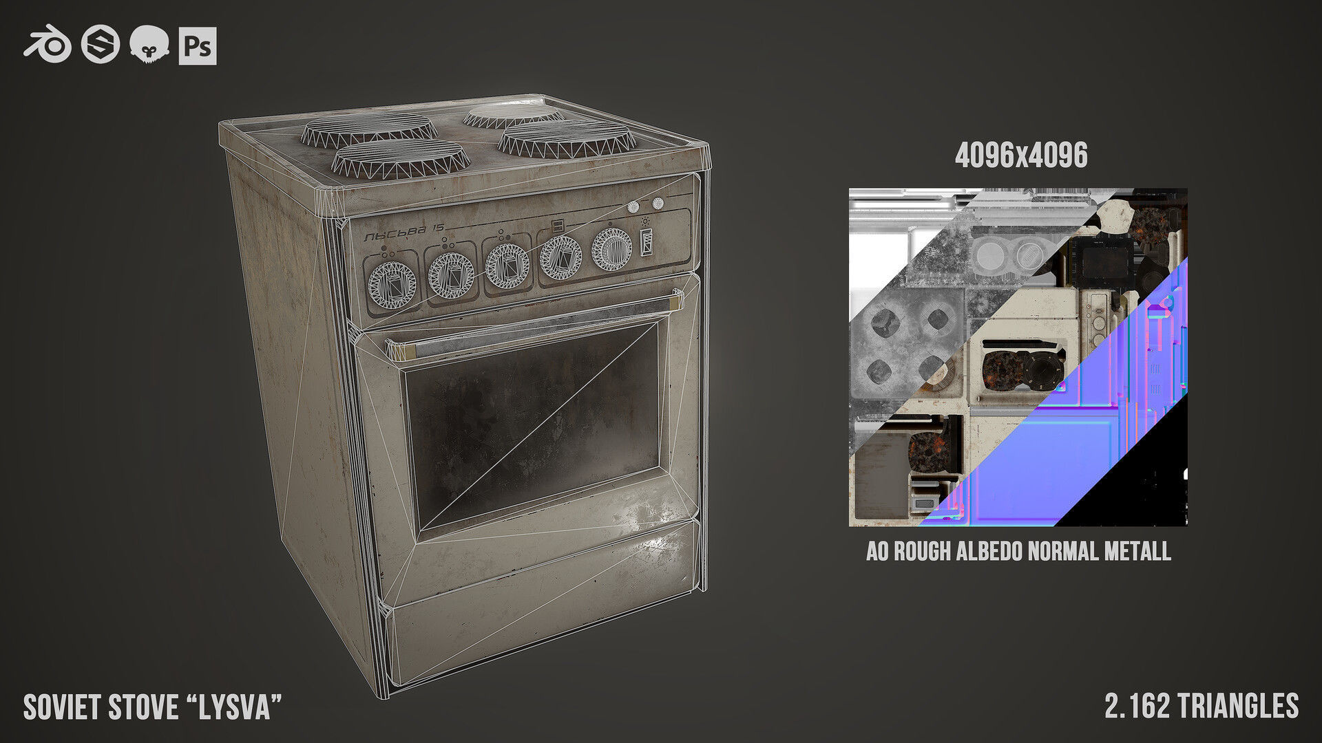 PBR Soviet Stove Low-poly 3D model_7