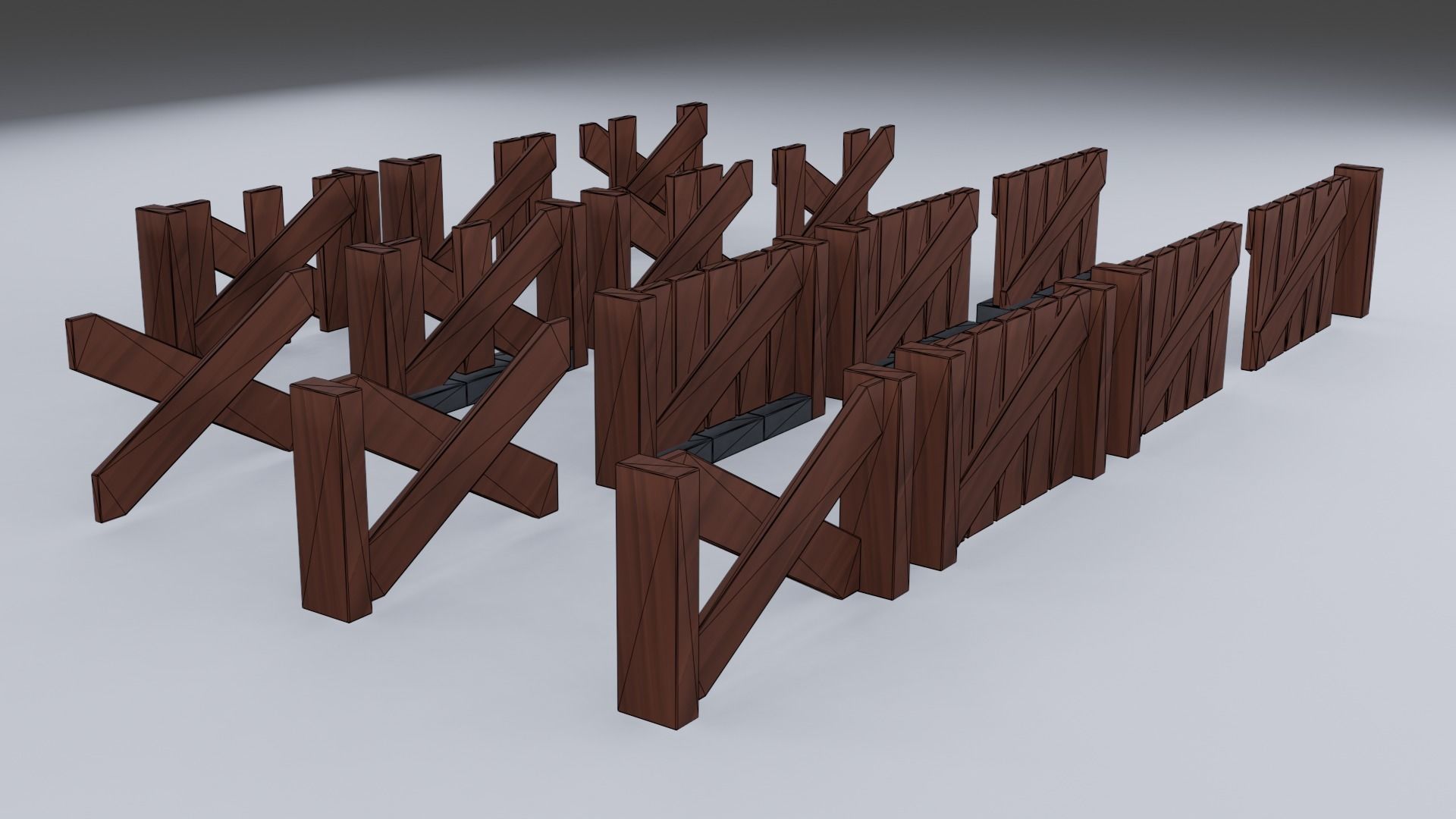 Modular Wood Fences Low-poly 3D model_5