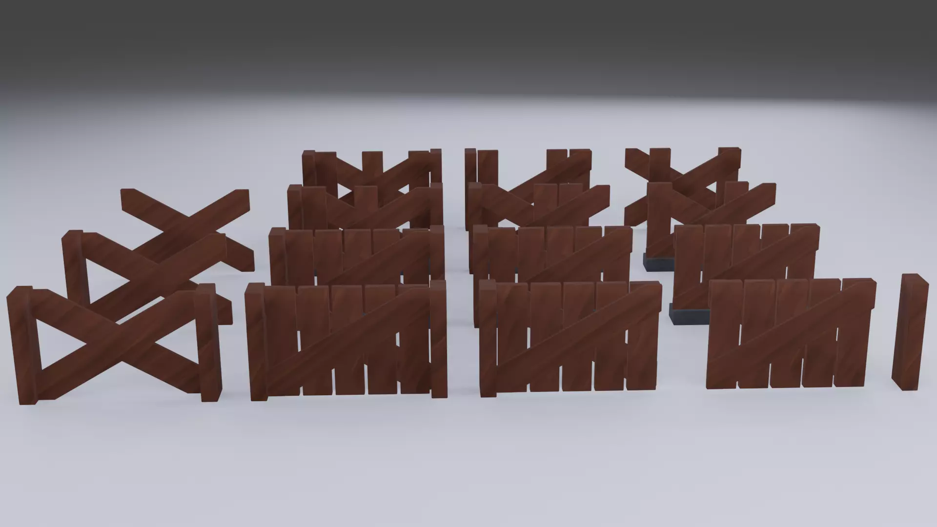 Modular Wood Fences Low-poly 3D model_0