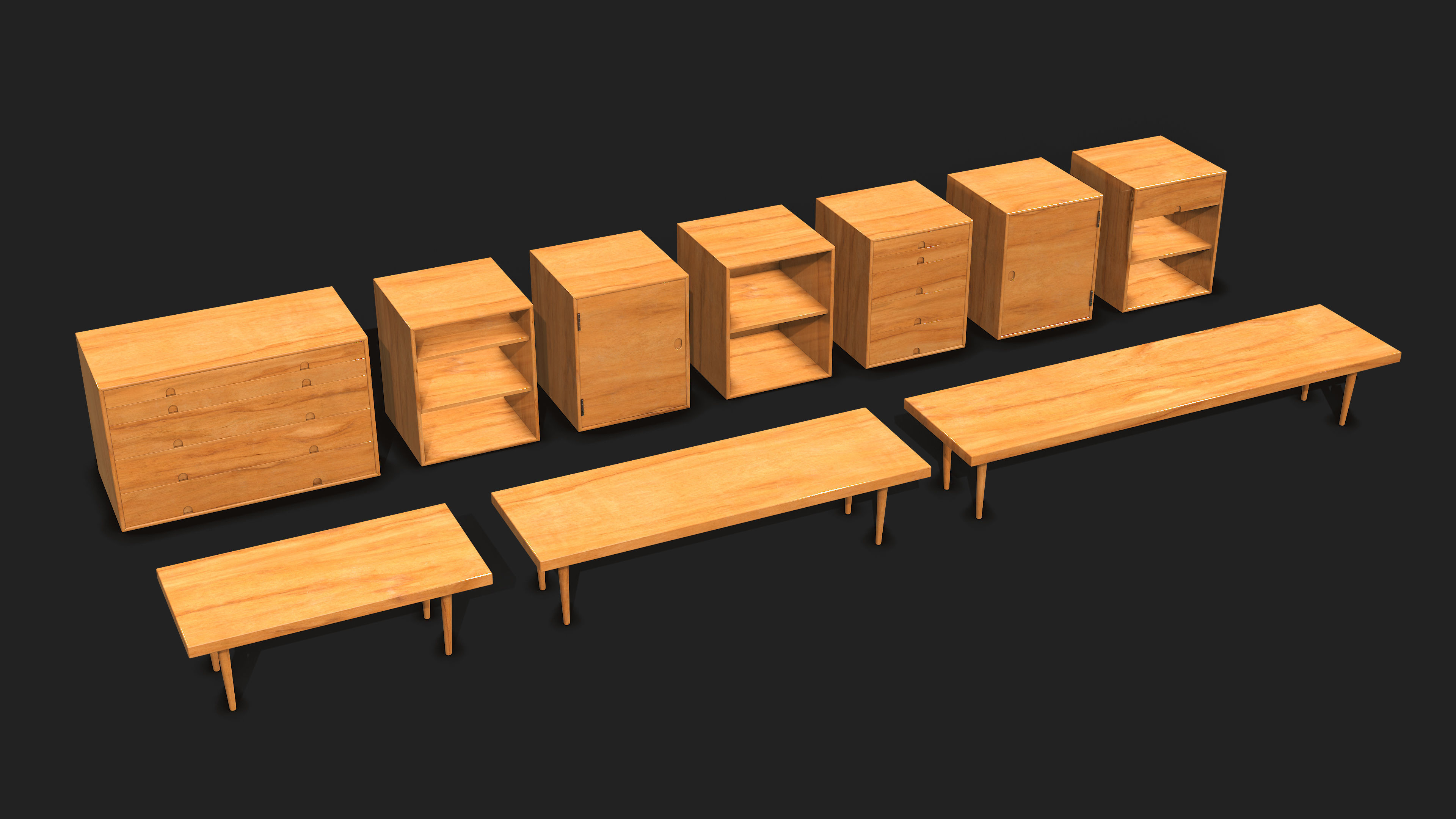Modular furniture Low-poly 3D model_5