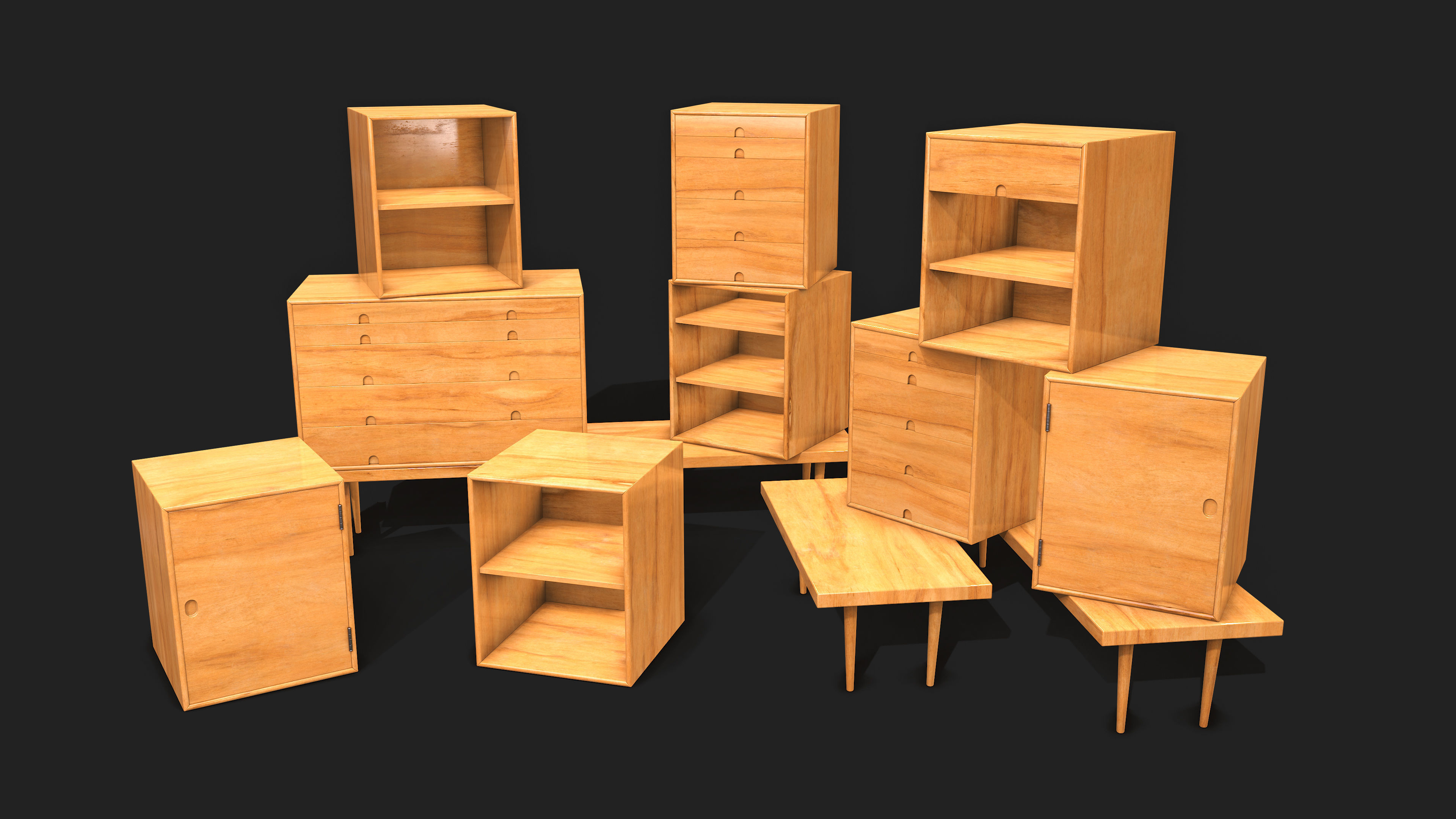 Modular furniture Low-poly 3D model_3
