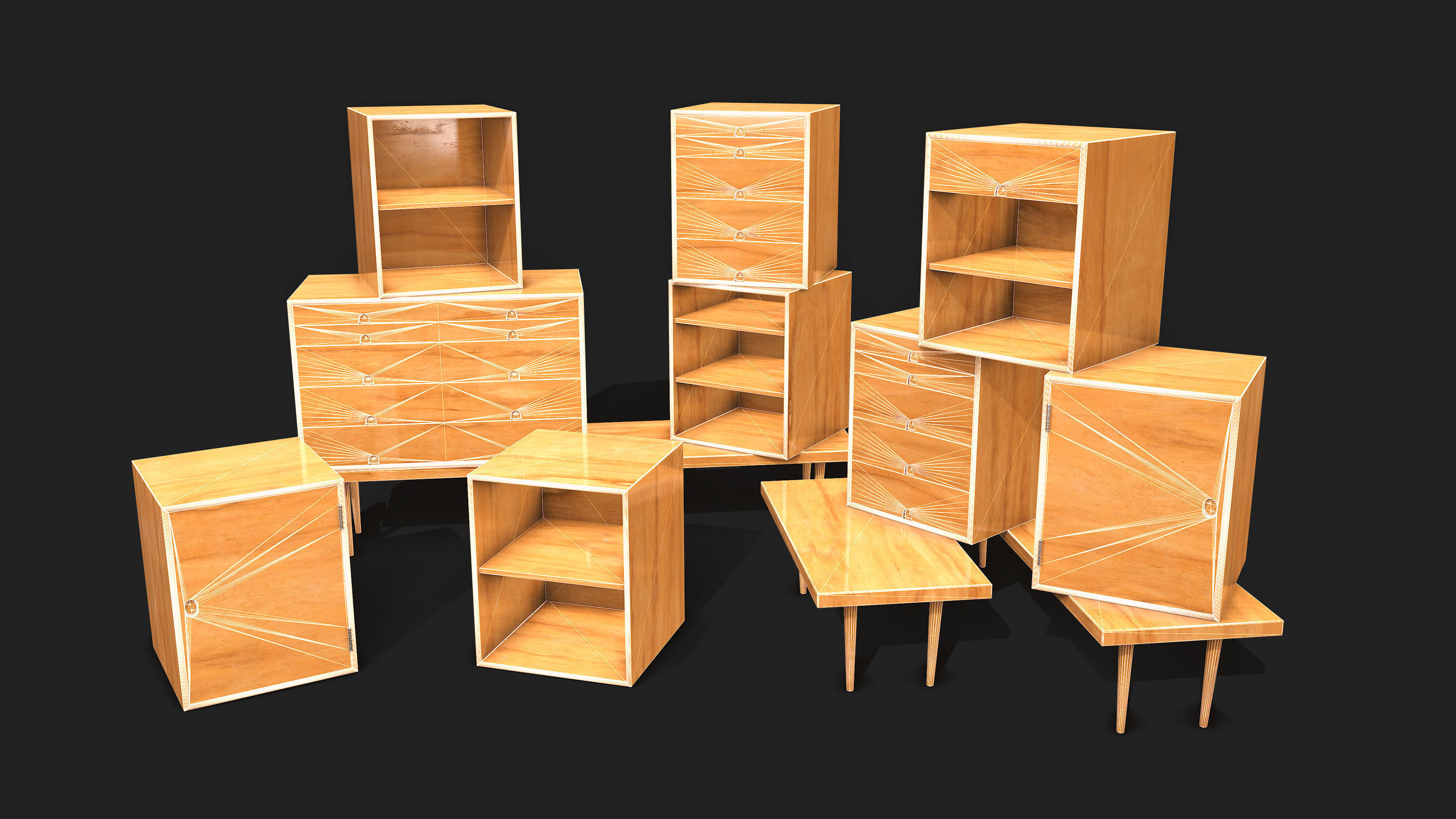 Modular furniture Low-poly 3D model_4