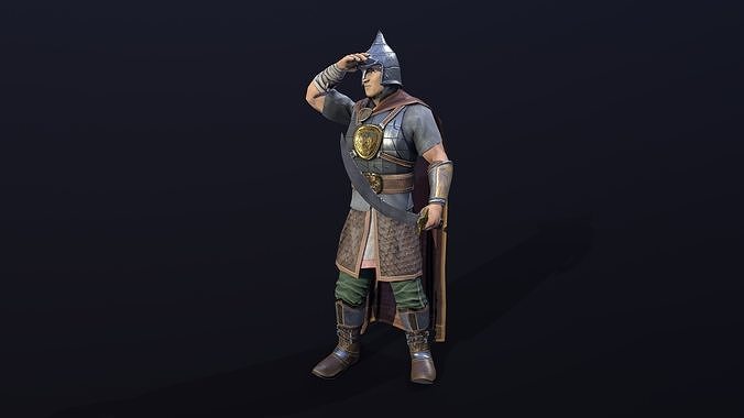 Warrior low poly 3D model man in armor and holding sword Low-poly 3D model