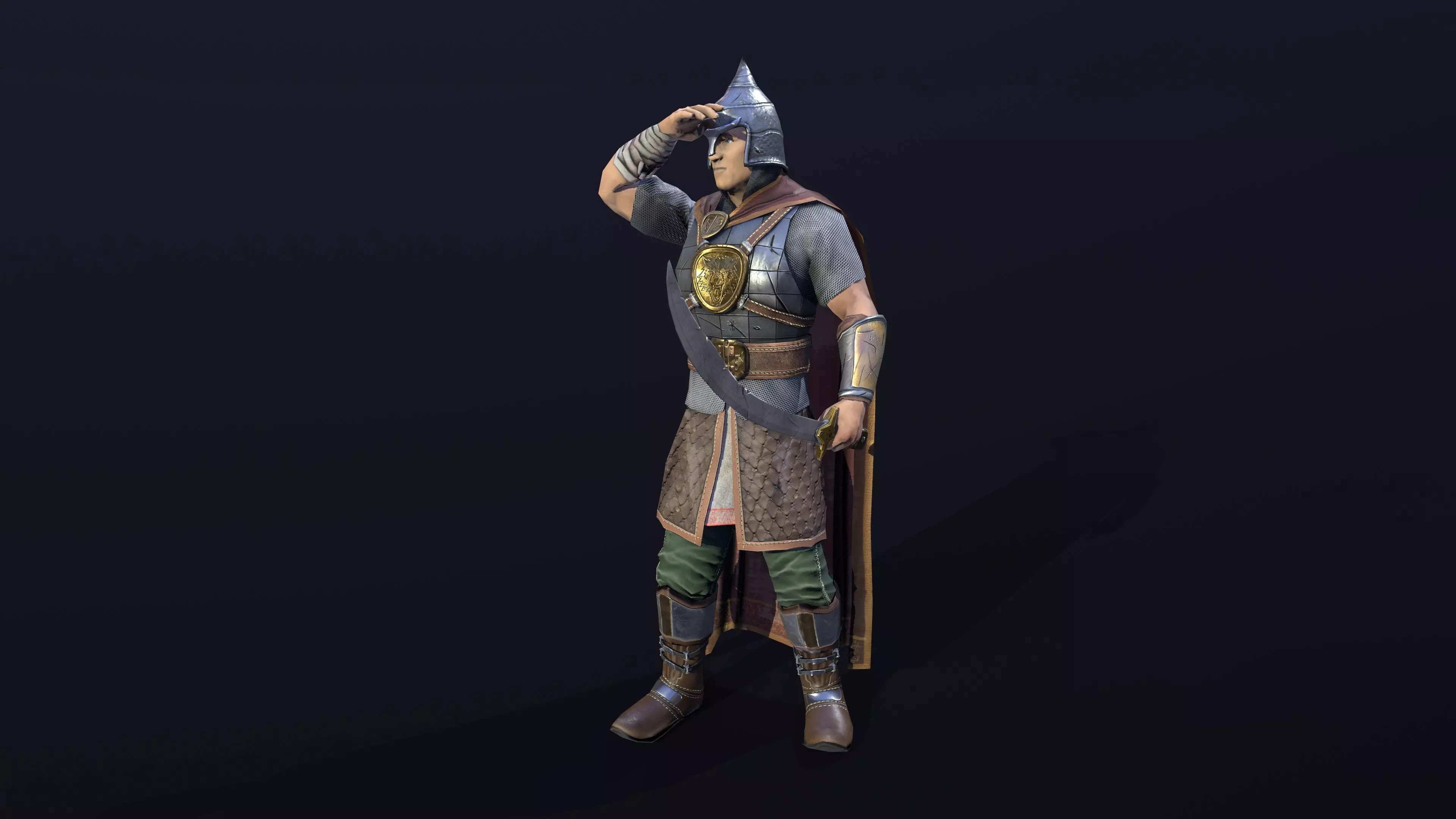 3D model Warrior low poly 3D model man in armor and holding sword VR ...